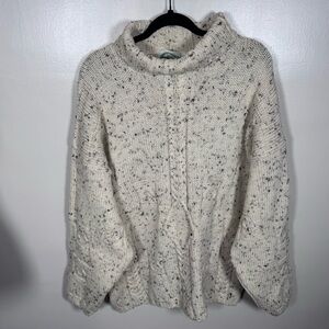 Aran Crafts Sz XL Cream Speckled Wool Turtleneck Slouchy Pullover Irish Sweater